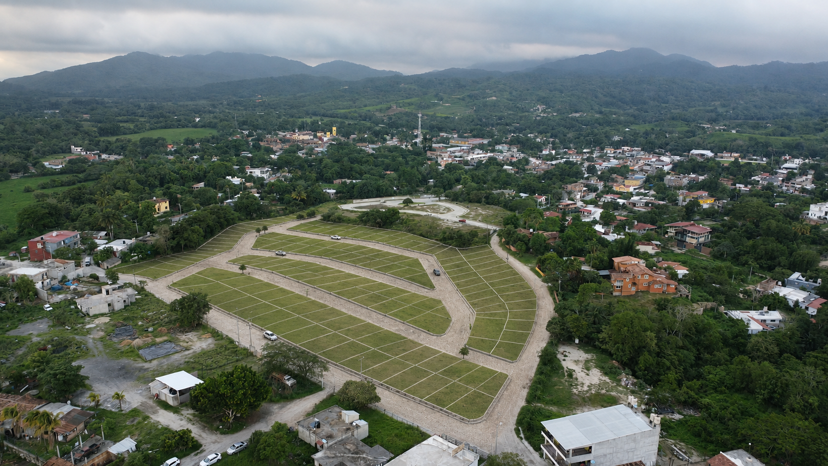 Vista aérea realista del fraccionamiento